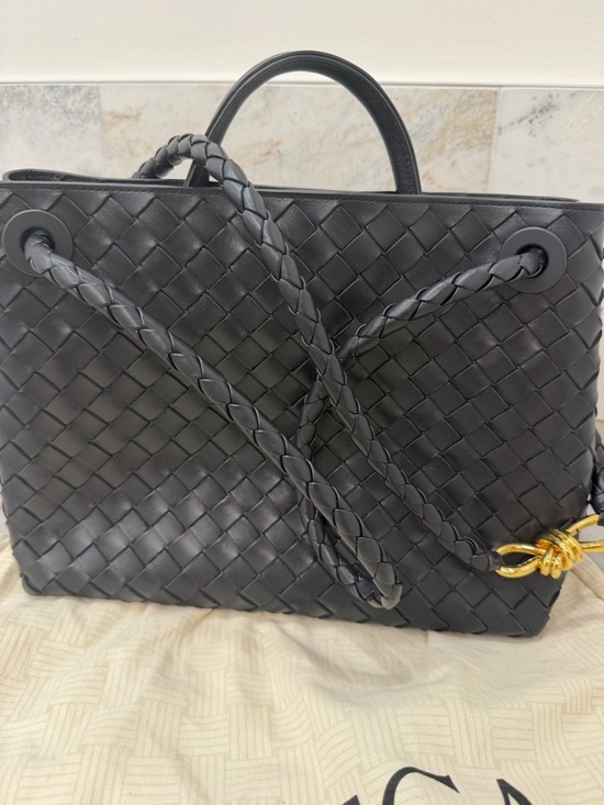 Bottega Veneta Handbags - Bottega Veneta Andiamo in color Navy small like new w receipt